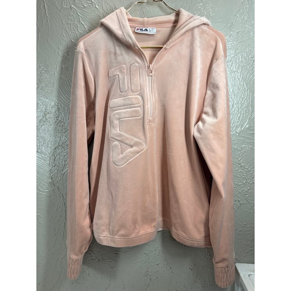 Fila Womens Velour Quarter Zip Hoodie Misty Rose Luxe‎ Lounge Size Large